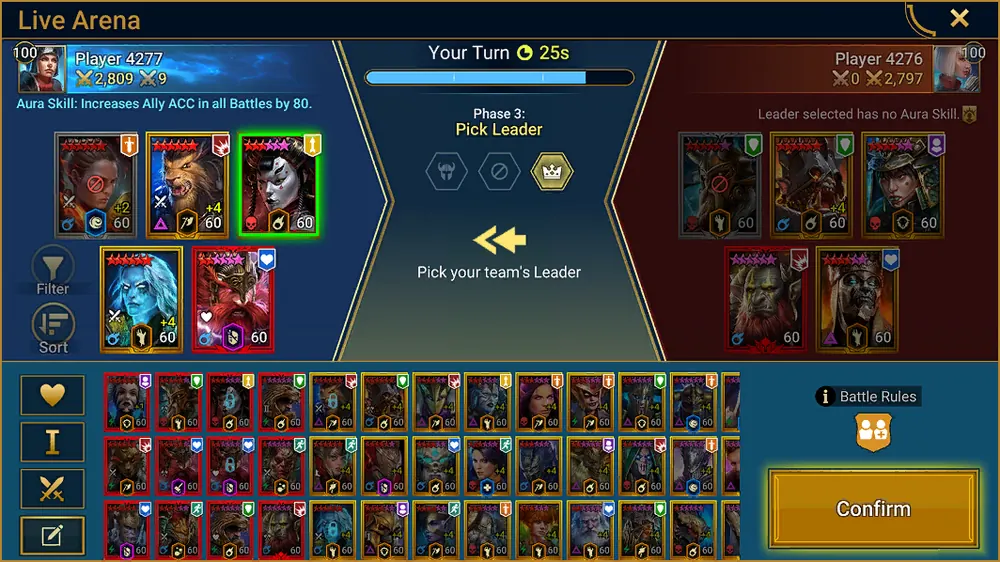 Live Arena draft: choose a leader
